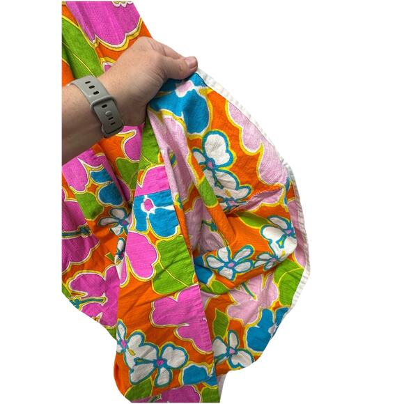 Vintage 60s Dress Malihini Hawaii Designer Collection Maxi Floral Hot Neon - Picture 9 of 15